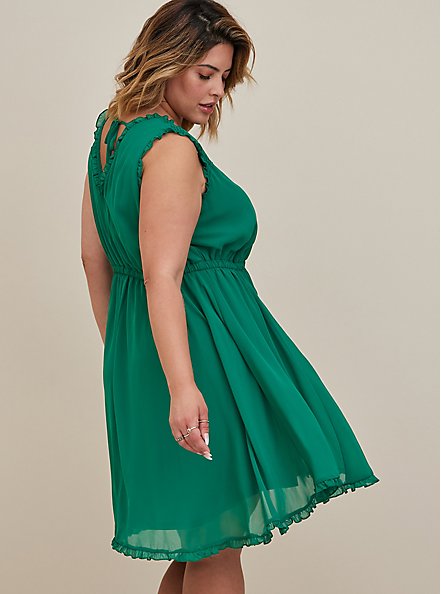 Plus Size Mini Ruffle Trim Dress - Chiffon Green, GREEN, alternate