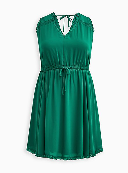 Plus Size Mini Ruffle Trim Dress - Chiffon Green, GREEN, hi-res