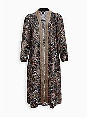Plus Size Tiered Maxi Kimono, PAISLEY BLACK, hi-res