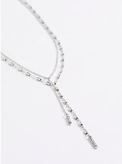 Y-Neck Layered Necklace - Silver Tone, , alternate