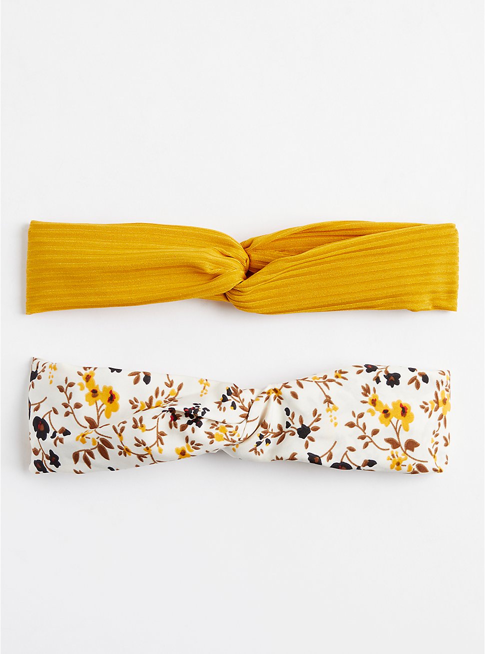 Plus Size Soft Headband Set of 2 - Cotton Floral & Mustard, , hi-res