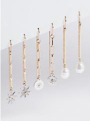 Plus Size Pearl Linear Earring Set of Three - Silver Tone, , hi-res