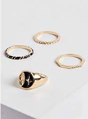 Plus Size Signet Ring Set of 6 - Black & Gold Tone, GOLD, alternate