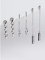 Plus Size Stone Drop Linear Earring Set of Three - Silver Tone, , hi-res