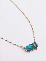 Plus Size Faux Turquoise Wrapped Stone Necklace - Gold Tone, , alternate