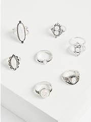 Plus Size Star Ring Set of 7 - Silver Tone , SILVER, hi-res