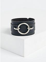 Plus Size Buckle Bracelet - Faux Leather, SILVER, hi-res