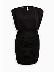 Boatneck Ruched Mini Dress - Studio Knit Black, BLACK, hi-res