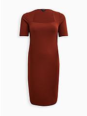 Plus Size Square Neck Midi Dress - Rib Brown, RUST, hi-res
