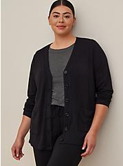 Plus Size Button Up Sleep Cardigan - Dream Fleece Black, DEEP BLACK, alternate