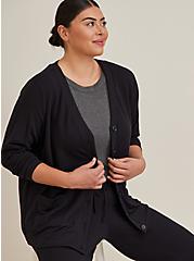 Plus Size Button Up Sleep Cardigan - Dream Fleece Black, DEEP BLACK, hi-res