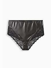 Faux Leather And Lace Mid Rise Hipster Panty, RICH BLACK, hi-res