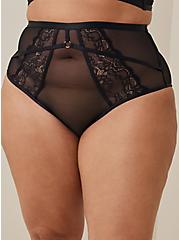 Lace High Waist Cheeky Panty With Open Bum, RICH BLACK, alternate