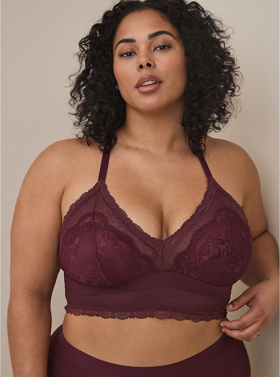 Dot And Lace Bralette, WINETASTING, hi-res