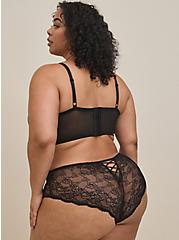 Plus Size Faux Leather & Lace Mid Rise Hipster Panty, RICH BLACK, alternate