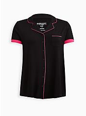 Plus Size Button Down Short Sleeve Sleep Shirt - Super Soft Black, DEEP BLACK, hi-res