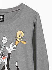 Looney Tunes Cozy Fleece Crew Neck Sweatshirt, MEDIUM HEATHER GREY, alternate