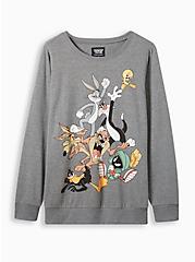 Looney Tunes Cozy Fleece Crew Neck Sweatshirt, MEDIUM HEATHER GREY, hi-res