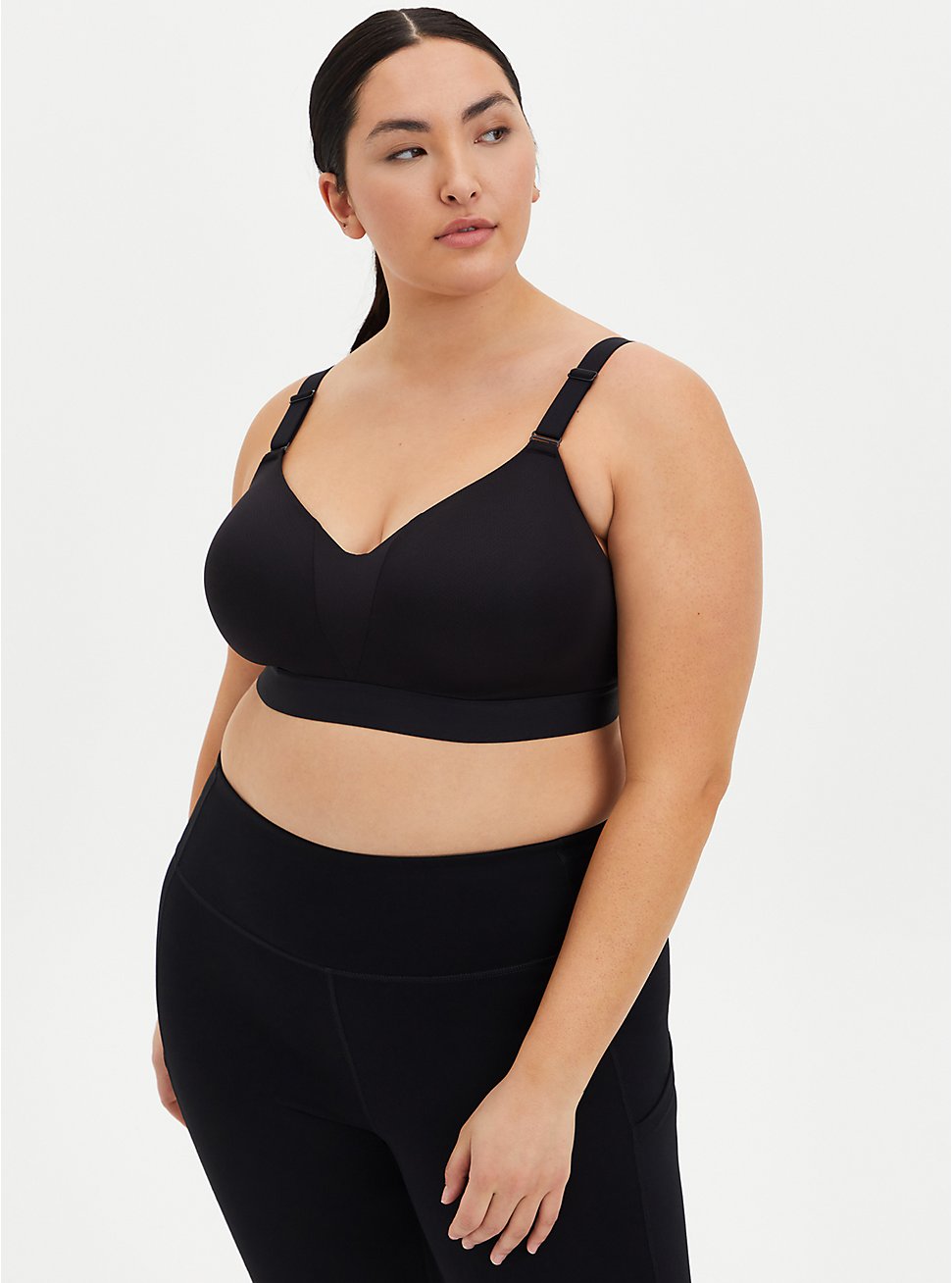 Plus Size Lightly Lined Wire-Free Sports Bra - Microfiber Black with 360° Back Smoothing™ , RICH BLACK, hi-res