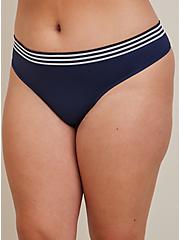 Plus Size Thong Panty - Seamless Stripe Blue, PEACOAT, alternate
