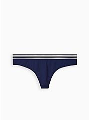Plus Size Thong Panty - Seamless Stripe Blue, PEACOAT, hi-res