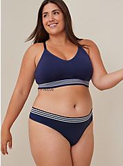 Plus Size Thong Panty - Seamless Stripe Blue, PEACOAT, hi-res
