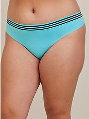 Plus Size Thong Panty - Seamless Stripe Turquoise, BLUE RADIANCE, alternate