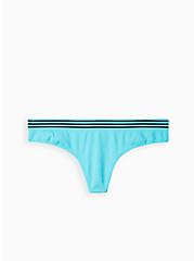 Plus Size Thong Panty - Seamless Stripe Turquoise, BLUE RADIANCE, hi-res
