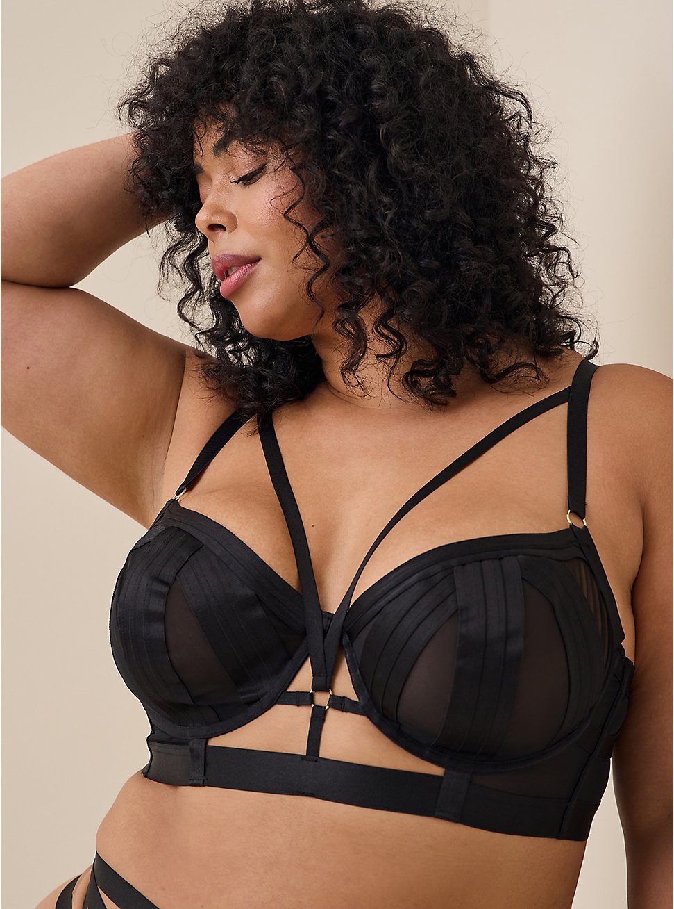 Overt Strappy Mesh Underwire Bra With Mesh Cups, RICH BLACK, hi-res