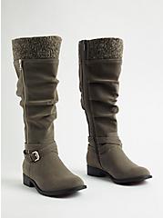 Plus Size Sweater Knee Boot - Oil Suede Grey (WW), GREY, hi-res