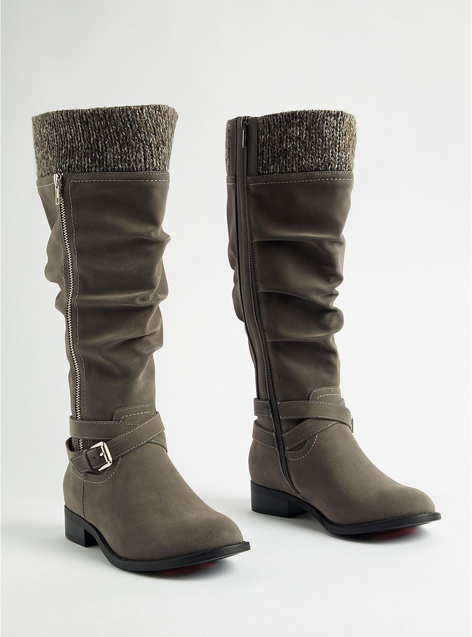 Plus Size Sweater Knee Boot - Oil Suede Grey (WW), GREY, hi-res