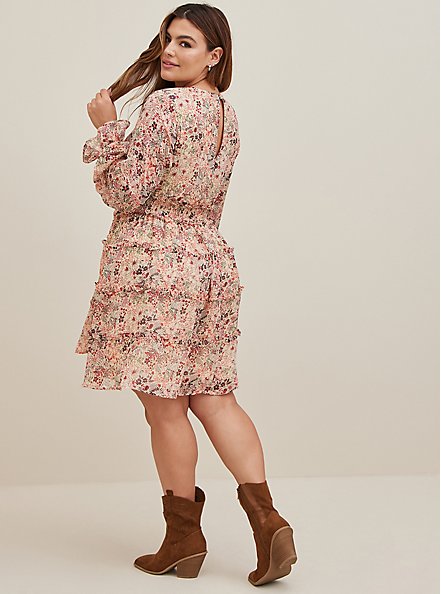 Plus Size Mini Tiered Dress - Chiffon Lurex Floral Multi , FLORAL MULTI, alternate