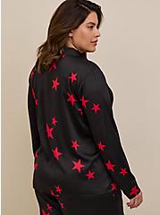 Dream Satin Button Through Long Sleeve Sleep Shirt, BLACK STAR, alternate