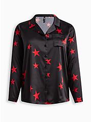 Dream Satin Button Through Long Sleeve Sleep Shirt, BLACK STAR, hi-res