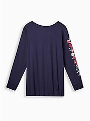Floral Celestial Classic Fit Signature Jersey Crew Neck Long Sleeve Tee, PEACOAT, alternate