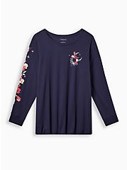 Floral Celestial Classic Fit Signature Jersey Crew Neck Long Sleeve Tee, PEACOAT, hi-res