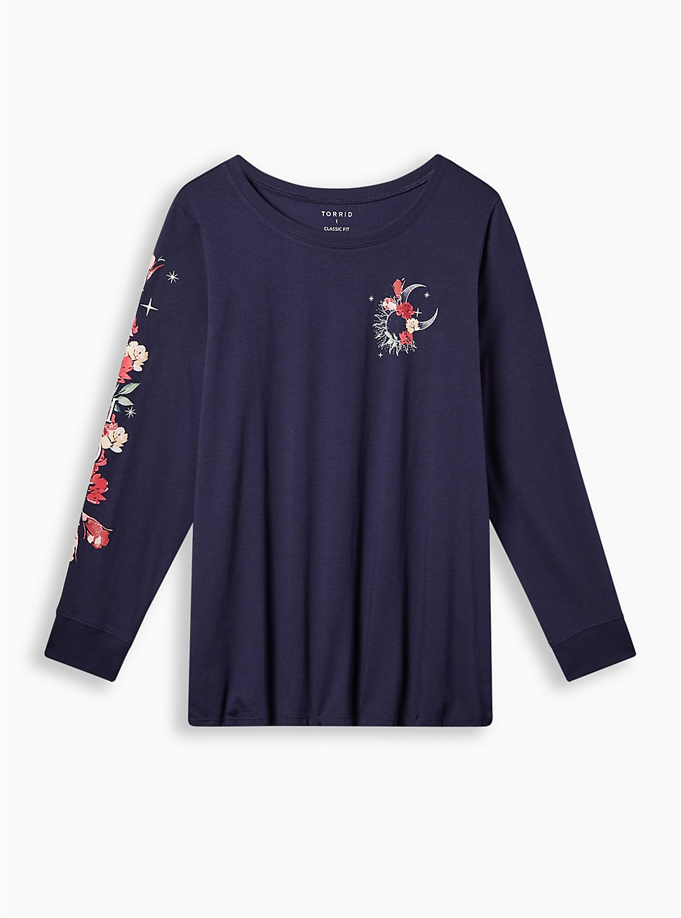 Floral Celestial Classic Fit Signature Jersey Crew Neck Long Sleeve Tee, PEACOAT, hi-res