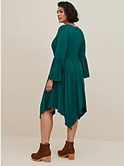 Plus Size Midi Supersoft Bell Sleeve Hanky Dress, GREEN, alternate