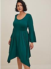 Midi Supersoft Bell Sleeve Hanky Dress, GREEN, hi-res