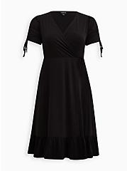 Plus Size Midi Studio Knit Wrap Dress, DEEP BLACK, hi-res