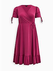 Plus Size Midi Studio Knit Wrap Dress, BOYSENBERRY, hi-res