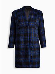 Brushed Fuzzy Flannel Coat , PLAID BLUE, hi-res