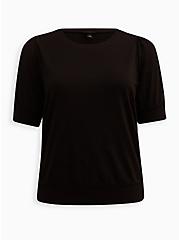 Plus Size Lightweight French Terry Crew Neck Short Sleeve Sweatshirt, DEEP BLACK, hi-res