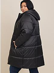 Nylon Zip Front Puffer Jacket, DEEP BLACK, alternate