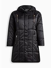 Nylon Zip Front Puffer Jacket, DEEP BLACK, hi-res