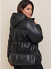Faux Leather Puffer Jacket , DEEP BLACK, alternate
