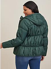 Nylon Hooded Puffer Jacket, GREEN, alternate