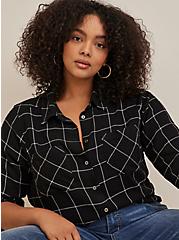 Lizzie Crinkle Flannel Gauze Button-Up Shirt, PLAID BLACK, alternate