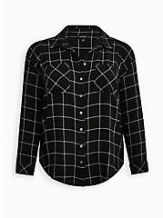 Lizzie Crinkle Flannel Gauze Button-Up Shirt, PLAID BLACK, hi-res