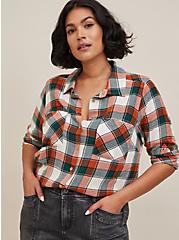 Plus Size Lizzie Crinkle Flannel Gauze Button-Up Shirt, PLAID WHITE, hi-res